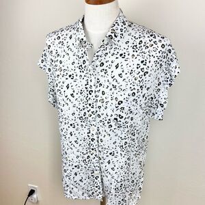 Rails Whitney Button-Up Short Sleeve Shirt - White Mocha Leopard